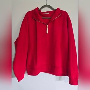 Zenana Outfitters Red Quarter-Zip Women's Sweater Pullover Crewneck Half Zip